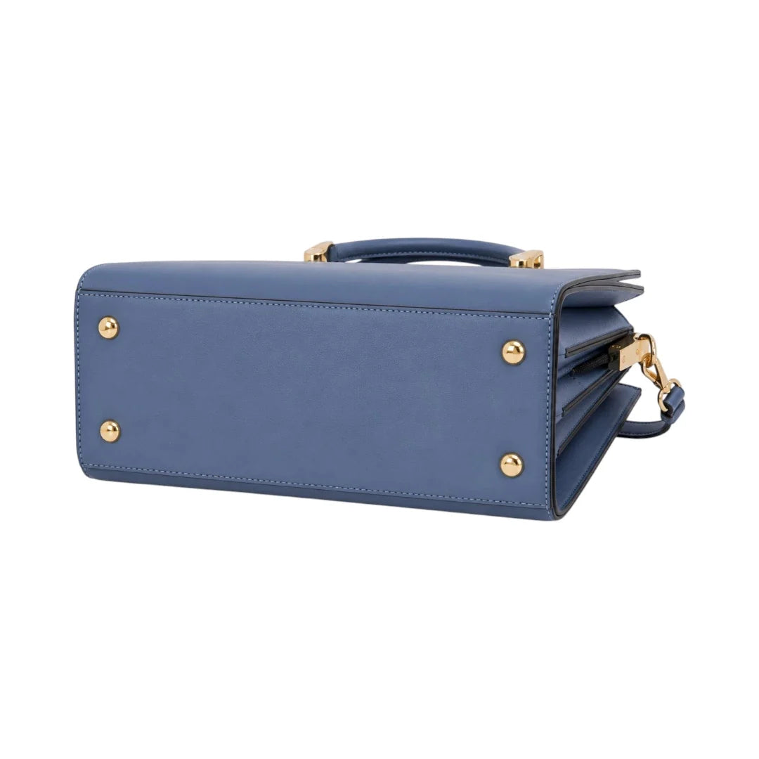 Modern Wrenfield Cobalt Blue Dual-Handle Shoulder Bag, twin rolled handles detail