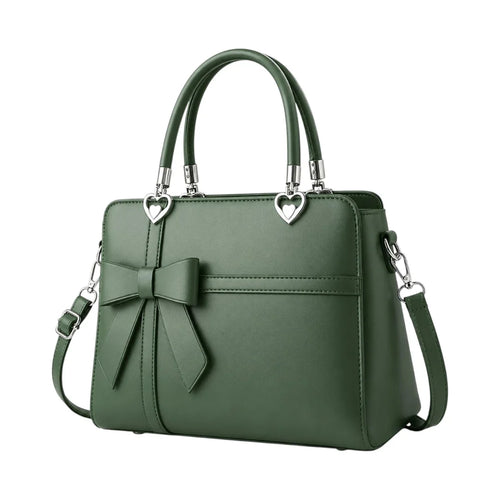 Modern Wrenfield Emerald Green Shoulder Bag, front view with sculpted bow accent