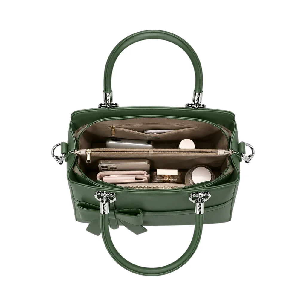 Modern Wrenfield Emerald Green Shoulder Bag, lined interior with slip pocket