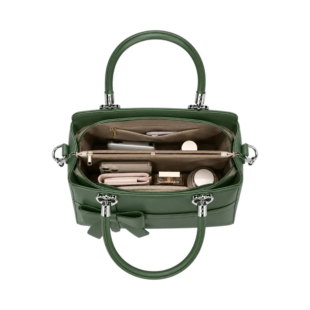 Modern Wrenfield Emerald Green Shoulder Bag, lined interior with slip pocket
