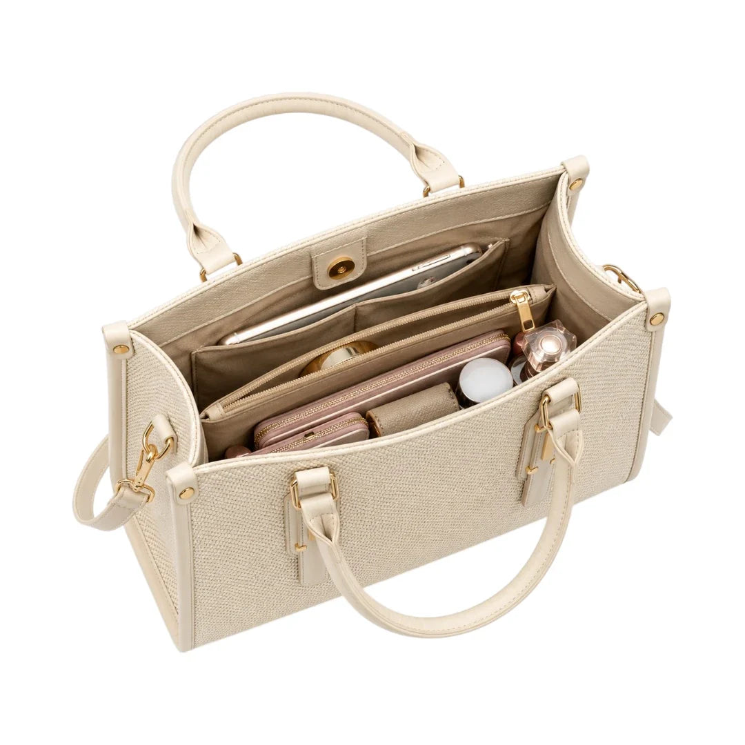 Modern Wrenfield Ivory Textured Shoulder Bag, side profile