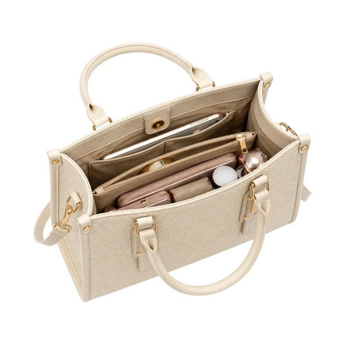 Modern Wrenfield Ivory Textured Shoulder Bag, side profile