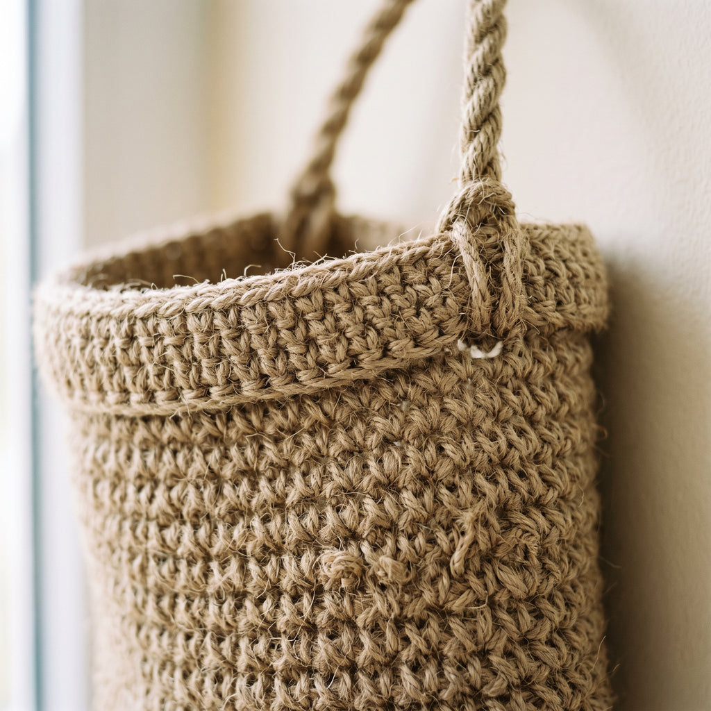 Close-up of the jute weave and braided rope loop hanger
