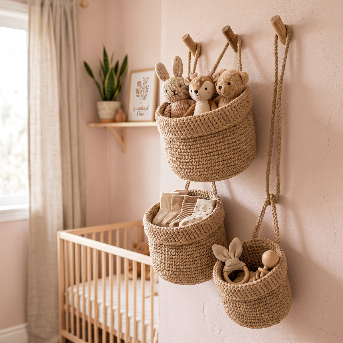 The three graduated basket sizes shown together for size reference