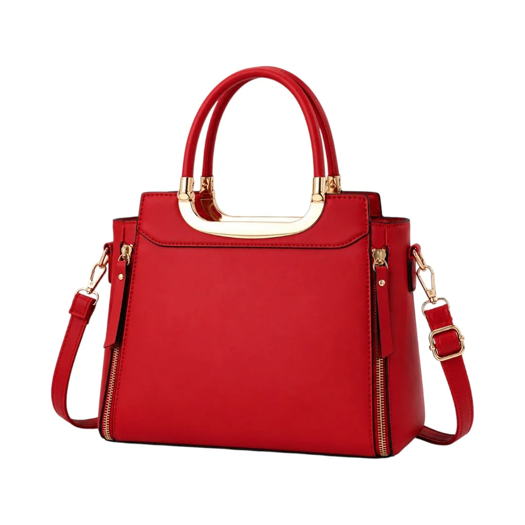 Modern Wrenfield Ruby Red Structured Shoulder Bag, front view with gold-tone hardware