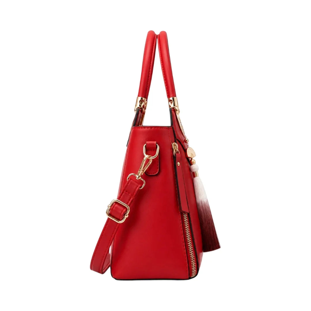 Modern Wrenfield Ruby Red Structured Shoulder Bag, side profile
