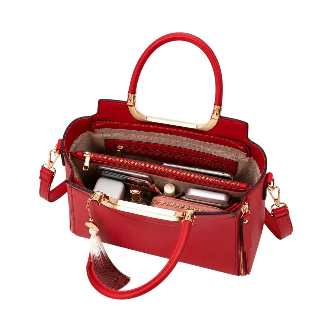 Modern Wrenfield Ruby Red Structured Shoulder Bag, lined interior with slip pocket