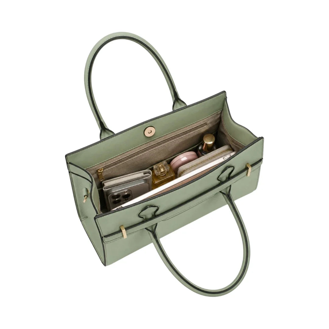 Modern Wrenfield Sage Green Structured Shoulder Bag, lined interior with slip pocket